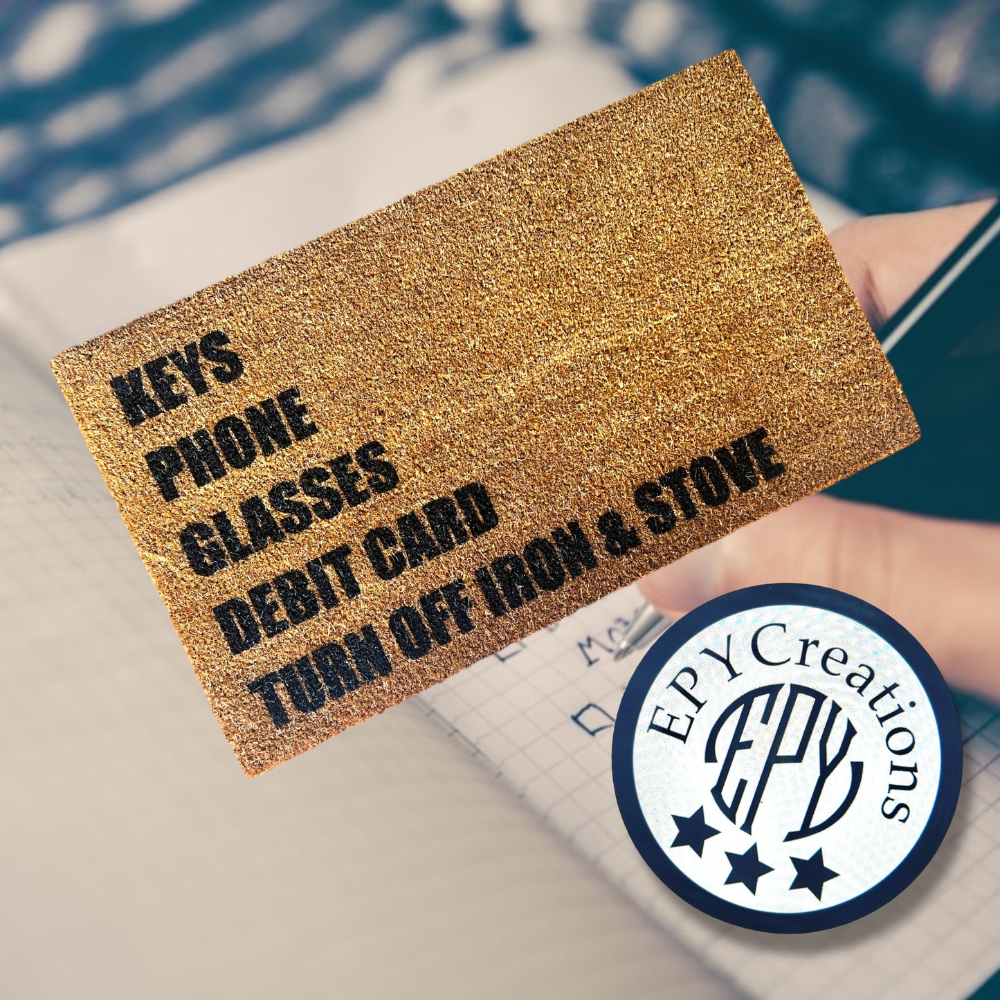 Checklist: Keys, Phone, Glasses, Debit Card, Turn Off Iron and Stove Mat