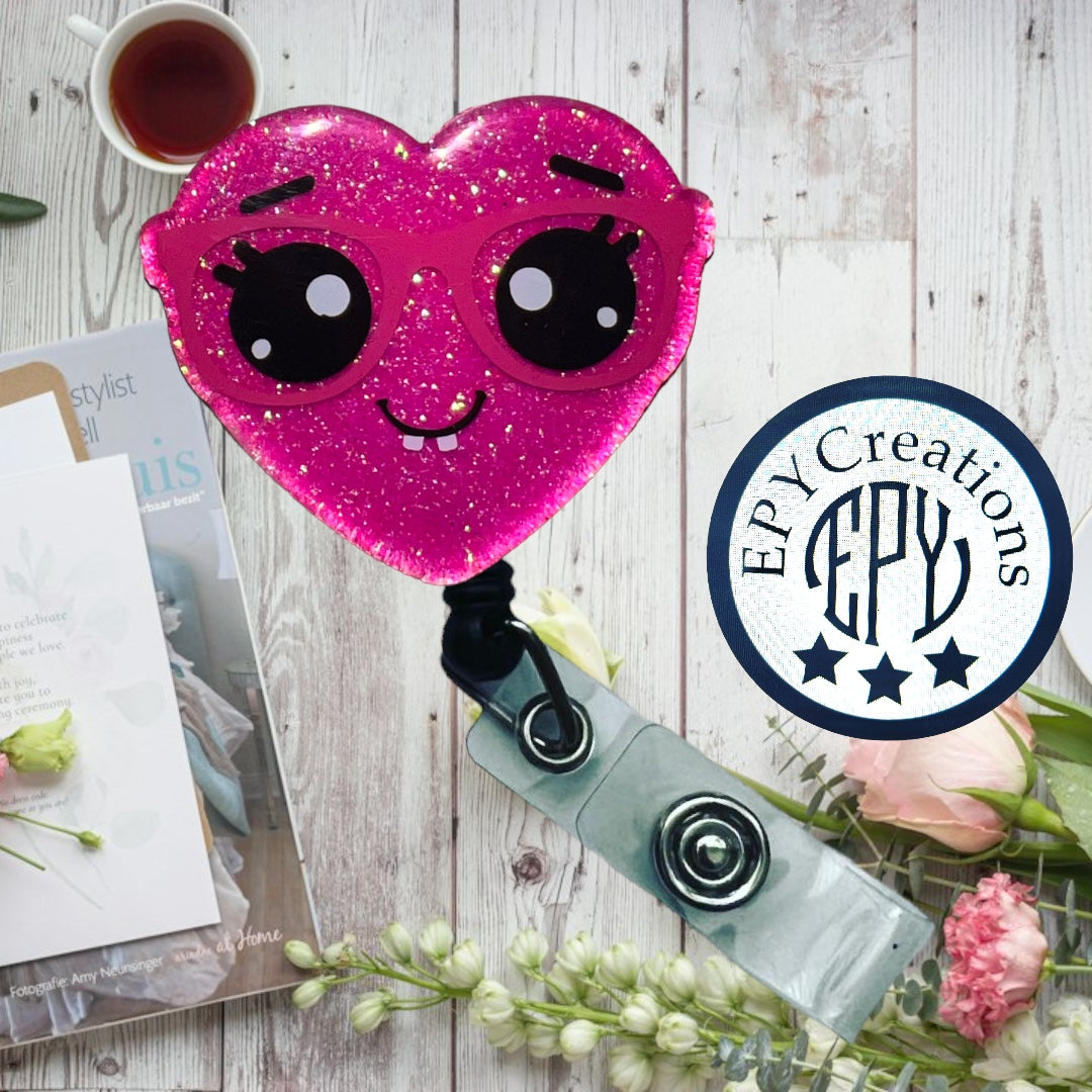 Heart with Glasses Badge Reel