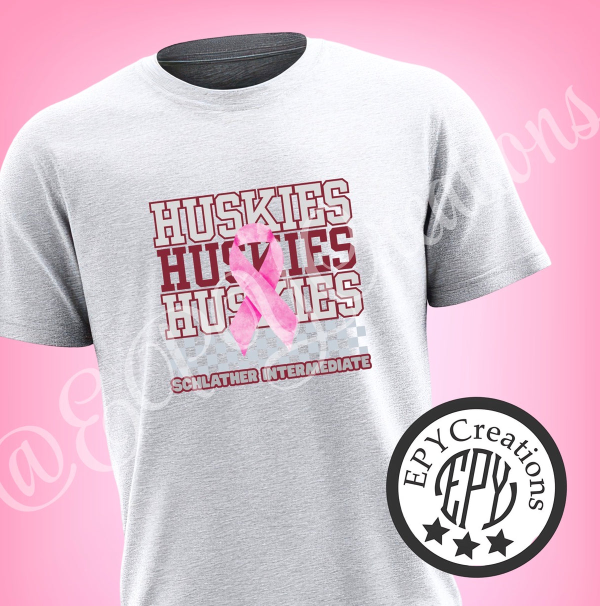Huskies Pink Ribbon Checkered Design Tees- Schlather