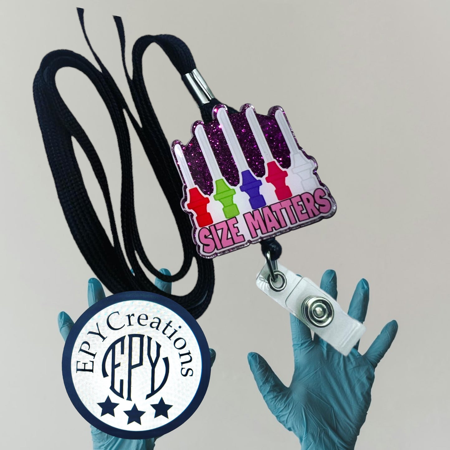 Size Matters Needles Acrylic Badge Reel