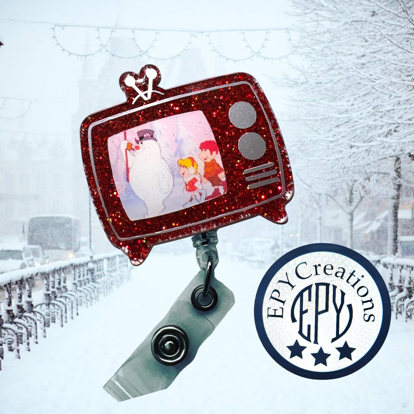 Old TV Snowman Acrylic Badge Reel