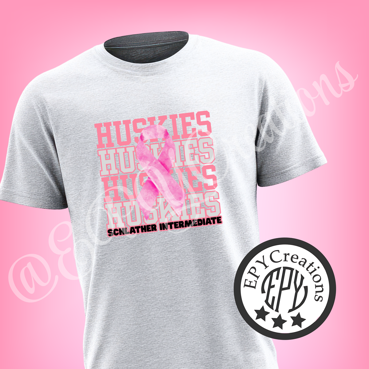 Pink Ribbon Huskies Repeat Design Tees- Schlather