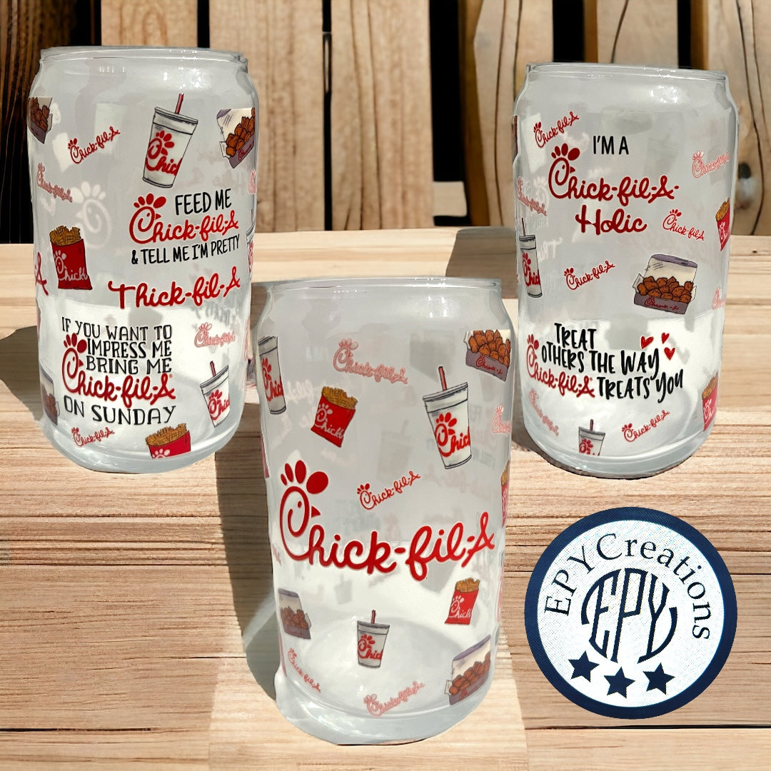 Chic-Fil Chicken Glass Cup with Glass Straw