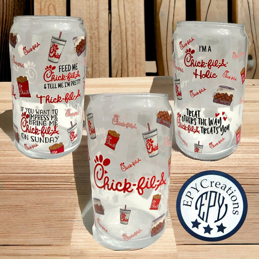 Chic-Fil Chicken Glass Cup with Glass Straw