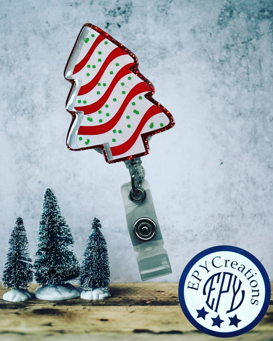 Christmas Cake Tree 2in Acrylic Badge Reel