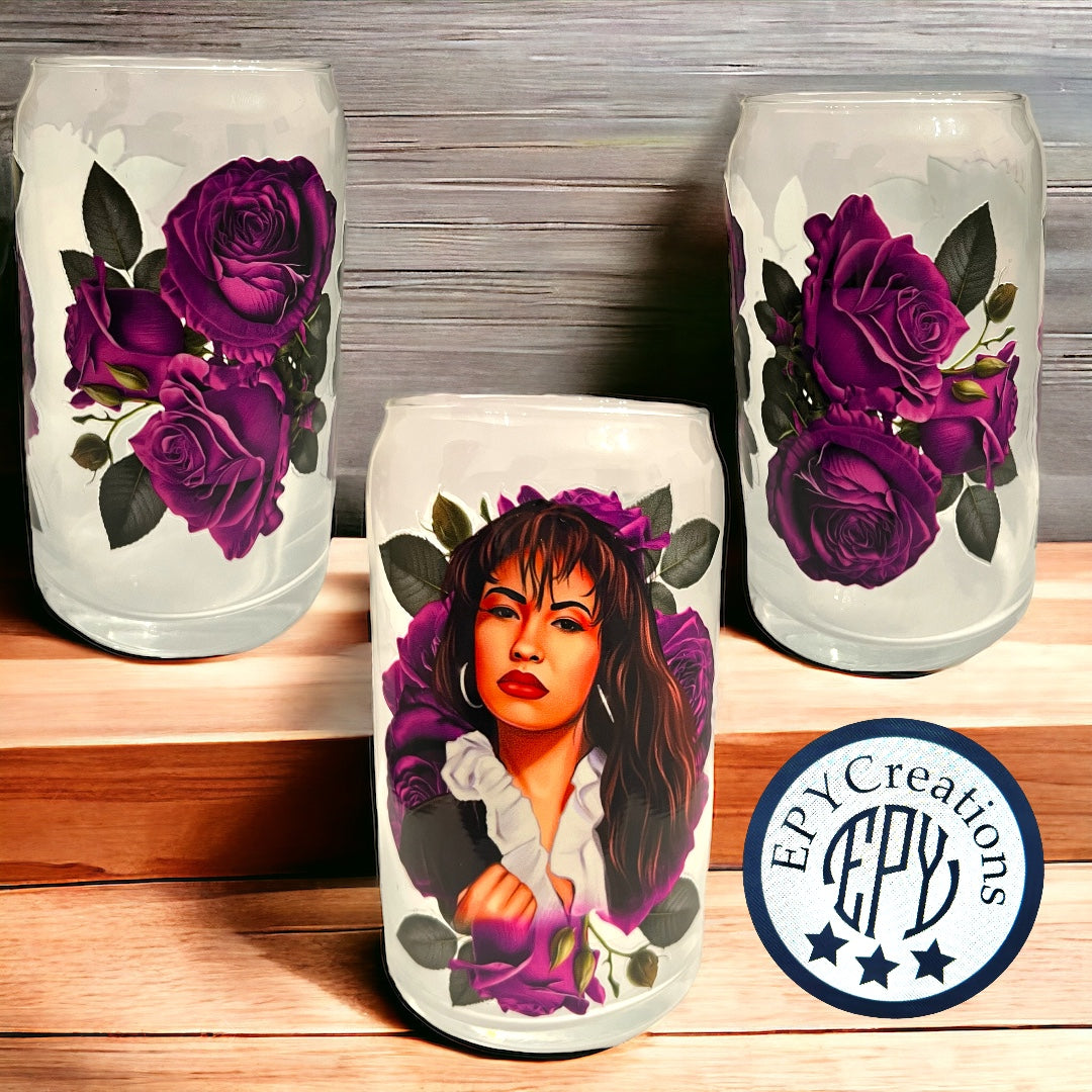 Selena Purple Rose Glass Cup with Glass Straw