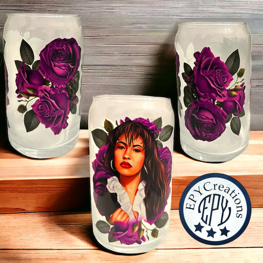 Selena Purple Rose Glass Cup with Glass Straw