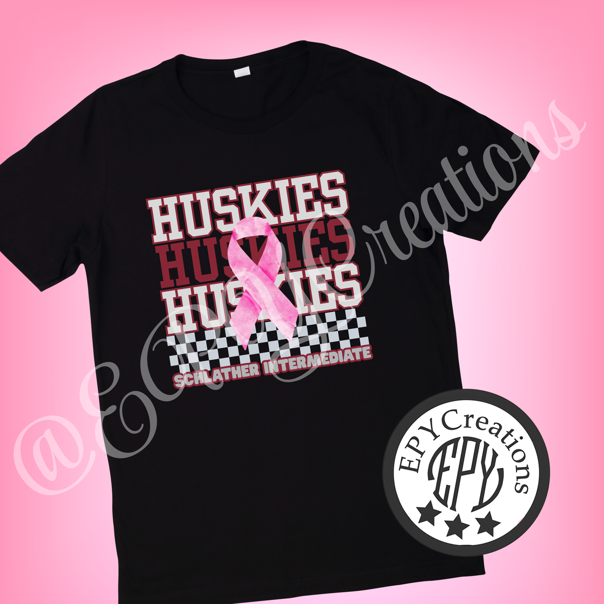 Huskies Pink Ribbon Checkered Design Tees- Schlather