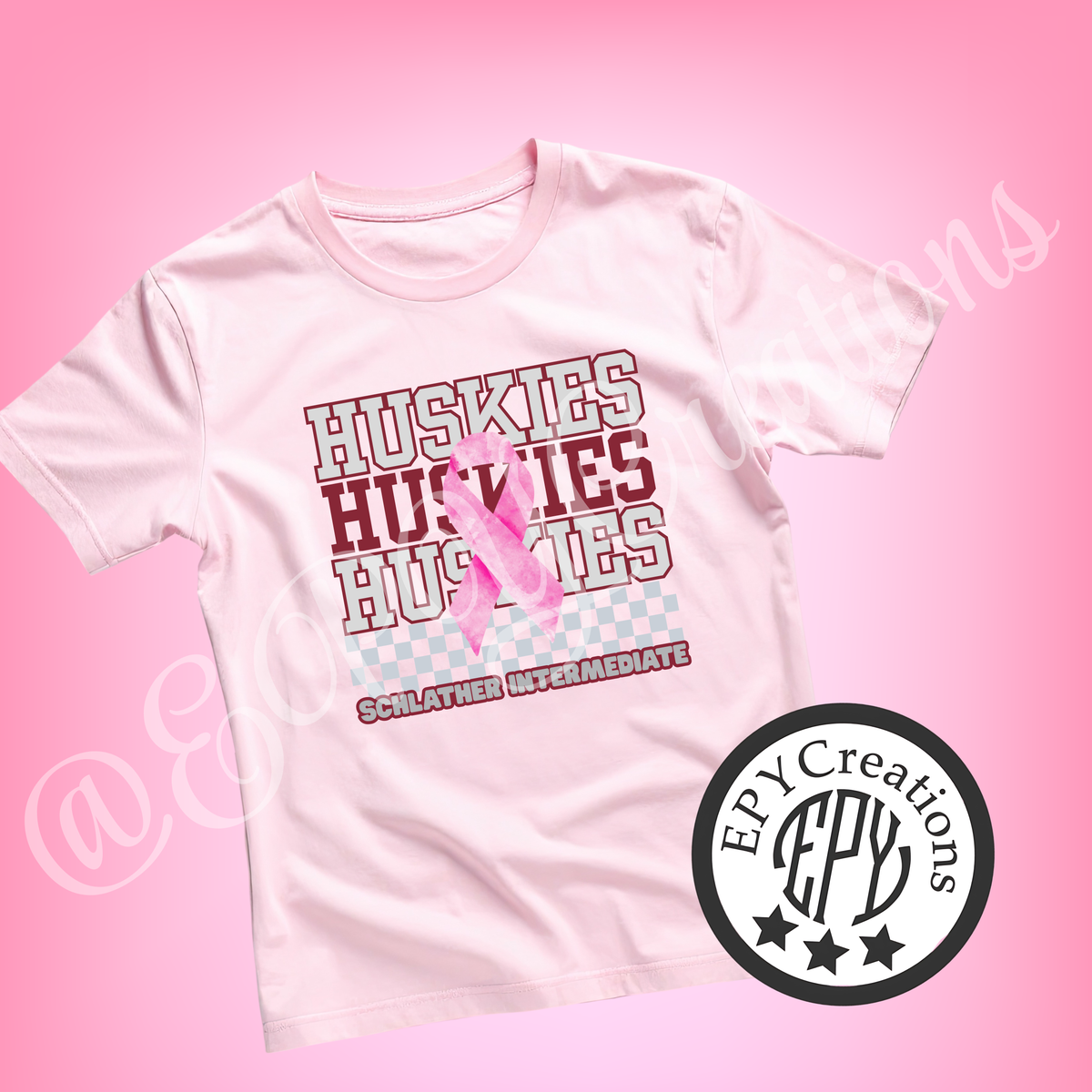 Huskies Pink Ribbon Checkered Design Tees- Schlather