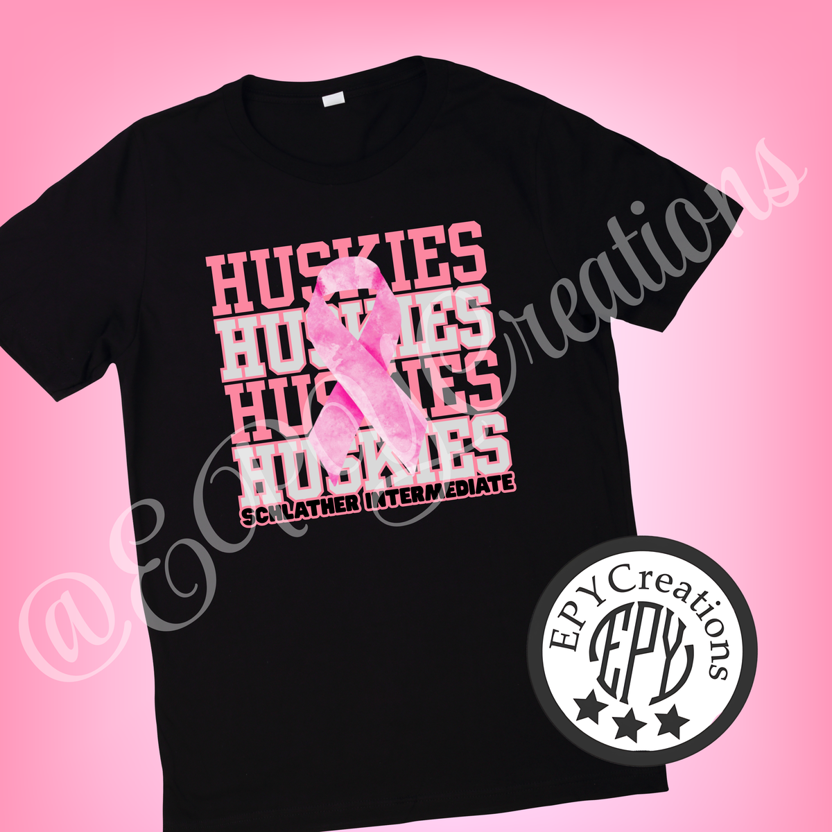 Pink Ribbon Huskies Repeat Design Tees- Schlather