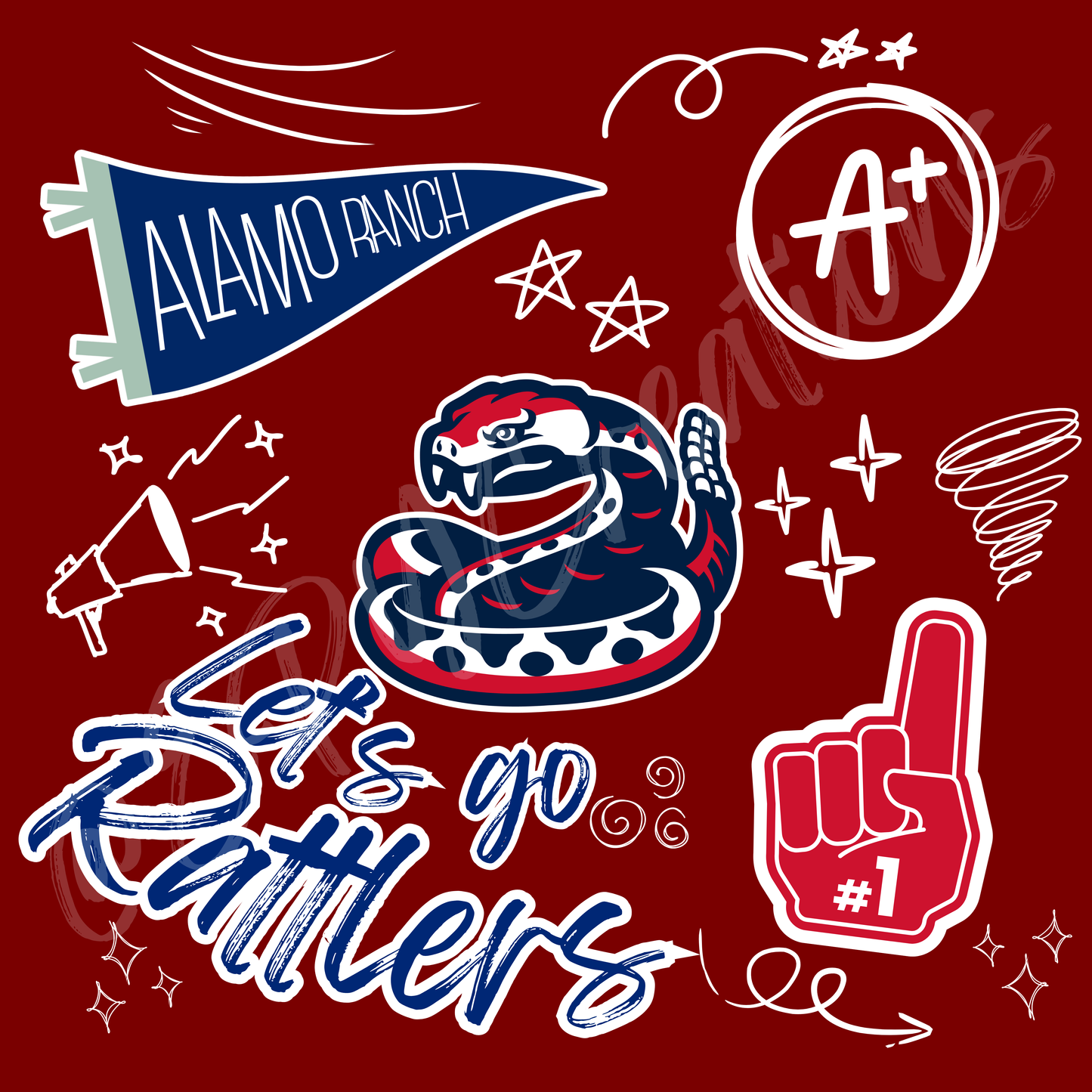 NEW- Doodle Rattler Design Spirit Wear TEES- Alamo Ranch