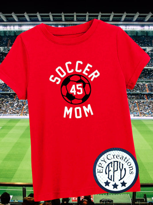 Soccer Ball Shirt- Red with black and white writing
