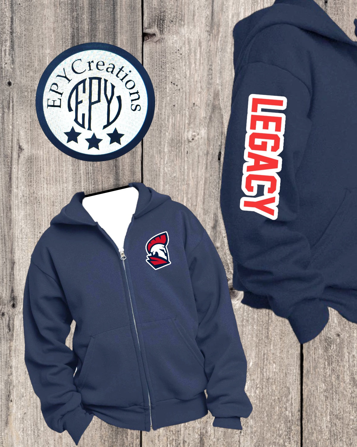 LTS Spartan Legacy Sleeve Zip Up Hoodie Blue